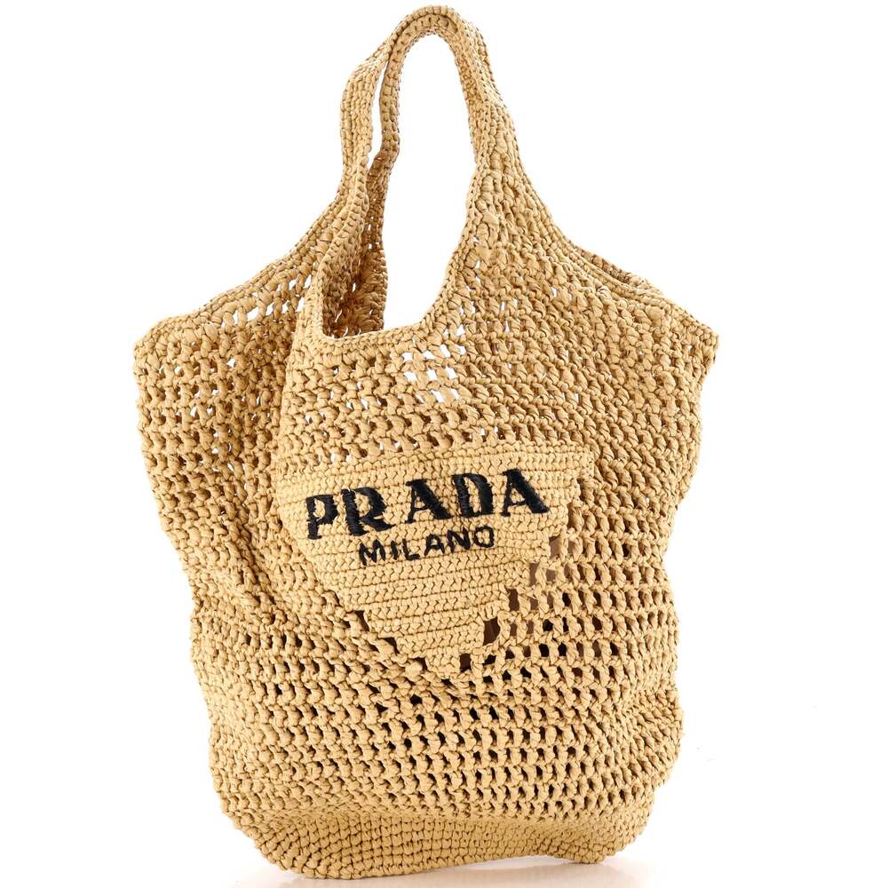 Prada Triangle Logo Bucket Tote Raffia #294703P15B